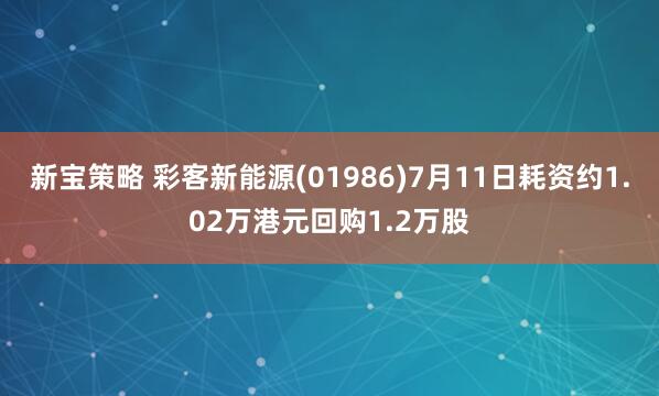 新宝策略 彩客新能源(01986)7月11日耗资约1.02万港元回购1.2万股